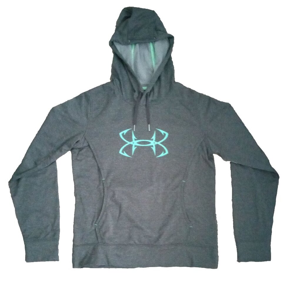 Under Armour Womens Sz-M Athletic Gym Workout Hoodie Gray Turquoise Logo